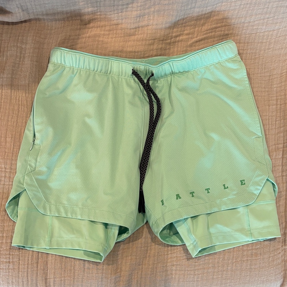Men's Battle Mint Athletic 2-in-1 Running Shorts with Drawstring